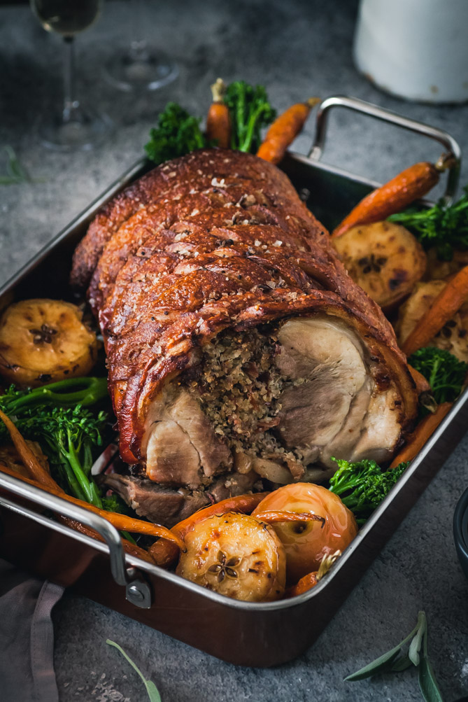 Murray Valley Roast Pork With Quinoa & Fig Stuffing & Caramelized Roast Apples & Cider Jus {DF & GF} - The Whimsical Wife